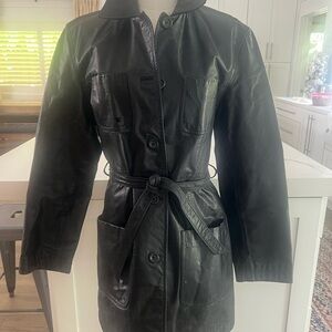 J. Crew Black Leather Belted Jacket * Vintage * J Crew